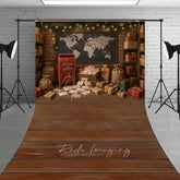 Aperturee - Aperturee Letters to Santa Workshop Sweep Backdrop Christmas Mailroom with Wood Floor Holiday Mini Session Floor Drop